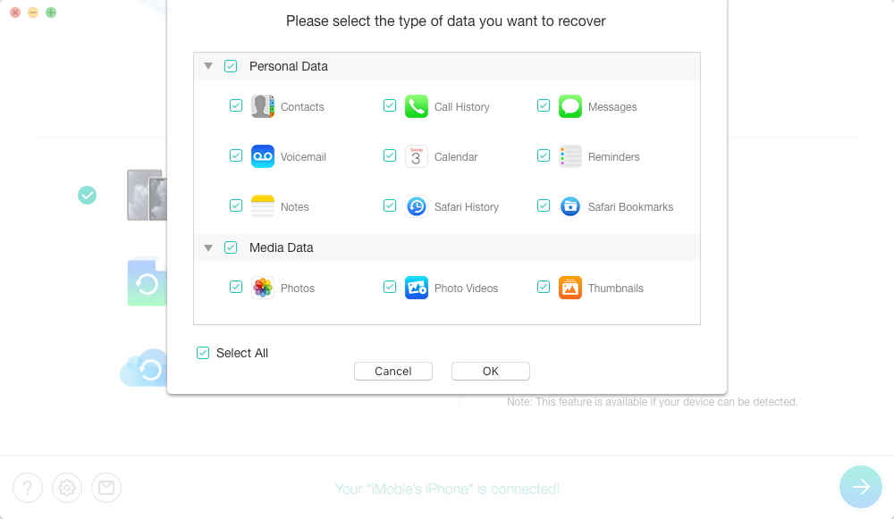 选择要从 iOS 设备扫描的数据类别